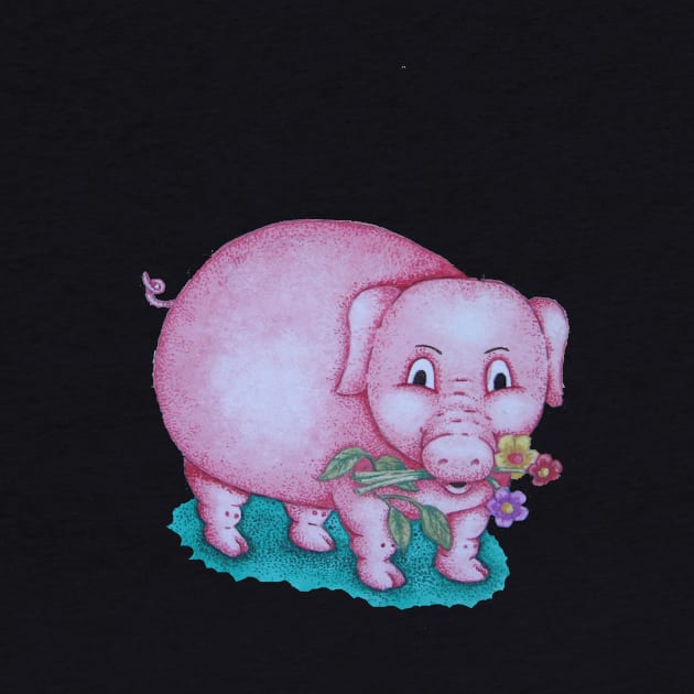 Cute piggy with  flowers illustration by pollywolly